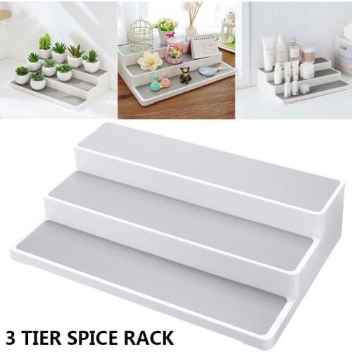 3 Tier Plastic Stepped Spice Rack Kitchen Desktop Seasoning Bottle Rack Holder For Spice Herb Curry Jar Storage Organiser