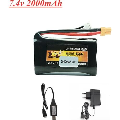 7.4V 2000mAh 2S Li-ion Battery with charger for Huina 580550 583 582 RC Car Drone spare parts 18650 7.4v Battery XT30 Plug