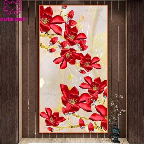 Diamond painting Red flowers full square Diamond embroidery Cross Stitchdiy rhinestone pictures diamond mosaic Home Decor large