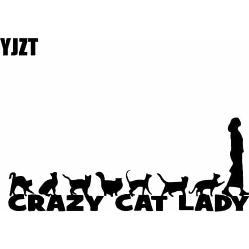 YJZT 18.6X7.4CM Car Sticker Crazy Cat Lady Right Facing Funny Cute Car Window Decal Cats Black/Silver C24-1707