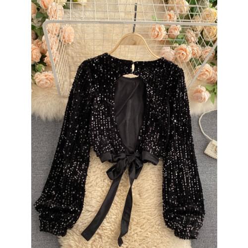 Celebrity Temperament Blouse, Female Autumn Design, Niche Sense of Scheming, Hollow Halter Straps, Waist Short GX1041