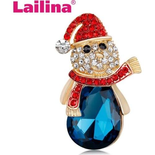 Gold-Color Christmas Snowman Costume Brooch Cheap Red Rhinestone Christmas Brooches Lot Collar Clip For Scarf Buckle