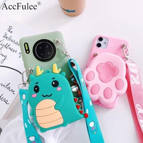 3D Cartoon Cats Paw Wallet Case For Huawei Y9 Prime 2019 Y9S Y8P Y8S Y7 2018 Y6 2018 Y6P Y6S Cute Dinosaur Soft Foot TPU Cover