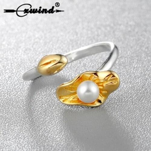 Cxwind Gold Lotus Rings for Women New Design Lovely floral ring Statement Jewelry Adjustable Size Knuckle Fashion Ring