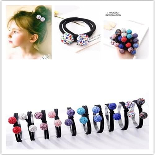 Rubber bands kids with dia 1.5cm sparkling round resin crystal ball, girl hair elastic hair bands, baby girl hair accessories