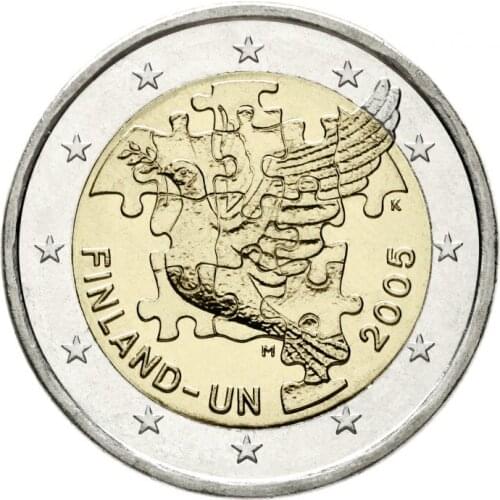Finland 60th Anniversary of the United Nations 2 Euro 2005 100% Real Original Coins Currency Coins Unc