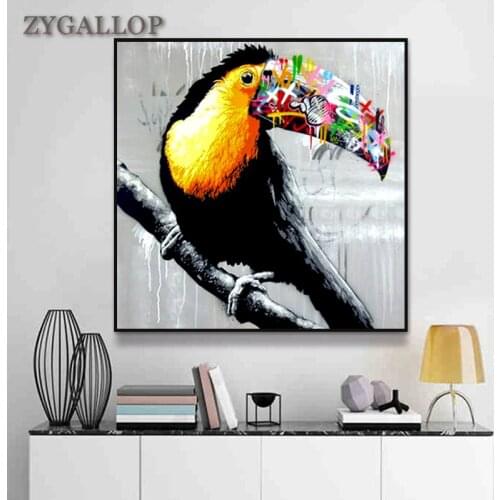 Graffiti Toucan Bird Canvas Painting Colourful Animal Wall Art Prints Abstract Birds Pictures Poster for Living Room Wall Decor
