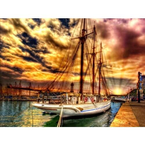JMINE Div 5D Sailboat Sea Sunset ship Full Diamond Painting cross stitch kits art High Quality Scenic 3D paint by diamonds