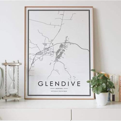 Glendive Montana MT USA city map Nordic Living Room Decoration Canvas Poster Modern Home Decor Art Print Painting