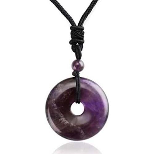 KFT Natural Reiki Healing Crystal Stone Necklace Adjustable Protection Lucky Coin Pendant Necklaces Amulet Jewelry for Women Men