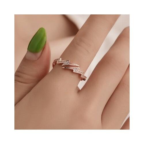 Korean Hot Selling Jewelry Women Geometric Zircon Lightning Shape Resizable Crystal Ring Wholesale