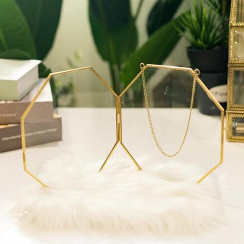 Brass Hanging Photo Frame, Copper Glass Picture Frames Clip Modern Wall Decor