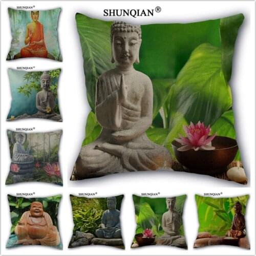 Linen Cotton Buddha statue Pillow Cover Custom Print Home Decorative Pillows Cases 45x45cm one side WZ51618