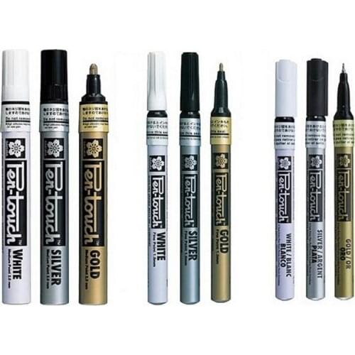 SAKURA Pen-Touch Metallic Markers Opaque Oil Paint Pens 0.7 mm 1.0 mm 2.0 mm White Gold Silver Japan