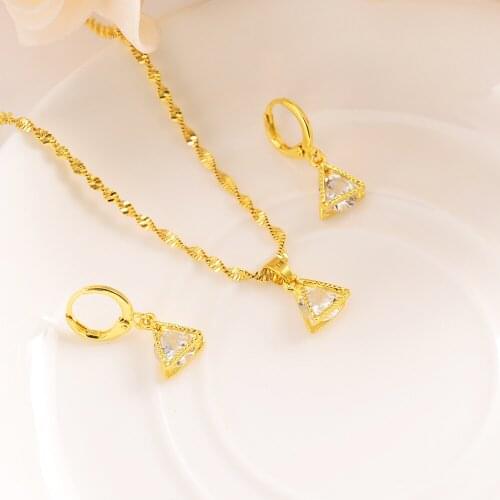 Fashion geometric white cz crystal diamond stone Earrings pendant necklace wedding bridal Jewelry Sets party gifts for Women