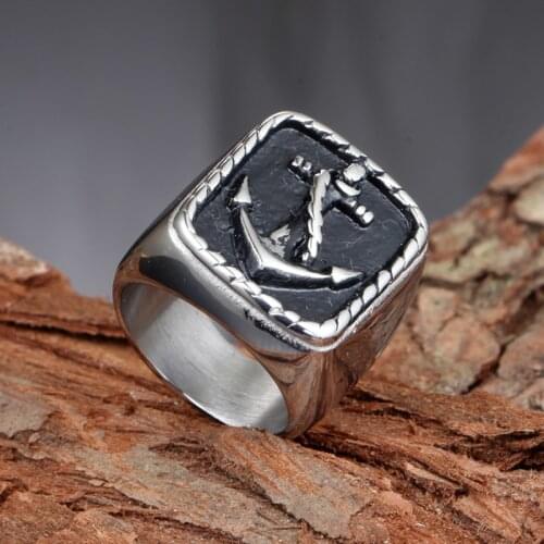 Personality Retro Anchor Ring Hip Hop Punk Mens Stainless Steel Silver Color Ring Domineering Fashion Motorcycle Party Ring