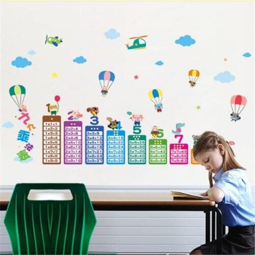 1PC Animal parachute 99 Multiplication Table Math Wall Sticker For Kids Rooms learn Educational montessori mural wall decals
