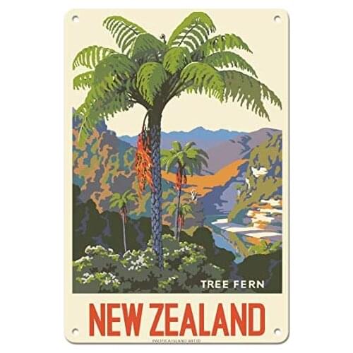 New Zealand - Tree Fern by Marcus King c.1950 Metal Tin Sign