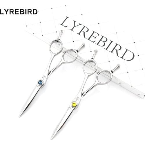 Hair cutting scissors Japan Hairdressing scissors 5.5 INCH Blue stone yellow stone Lyrebird HIGH CLASS NEW
