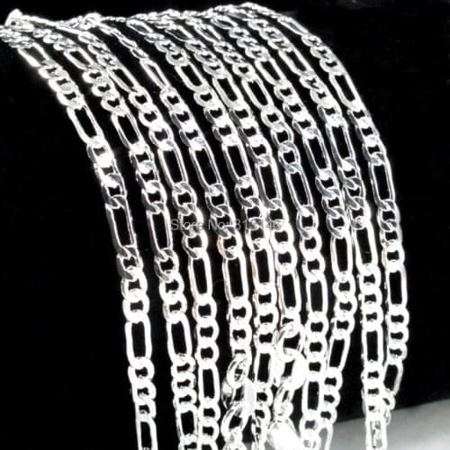 Bulk Wholesale Lots 10PCS Stamped 925 Silver Color 2mm Womens Necklace Italian Figaro Link Chain 16''-30' with Lobster Clasp