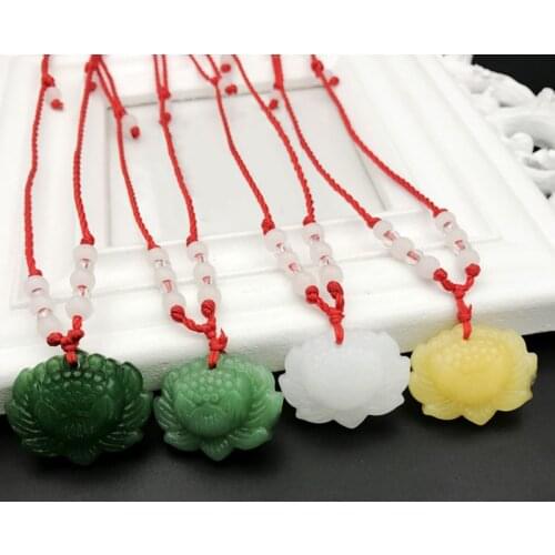 3Colors Men Women Quartzite Lotus Flower Pendant Necklace Fashion Jewelry Accessories Gifts