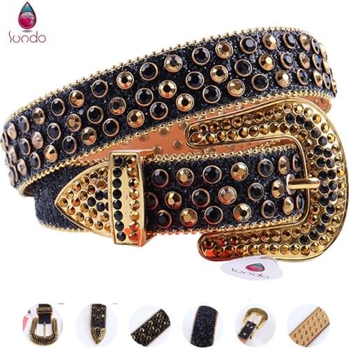 Black Studded Belts For Women Luxury Brand Belt Vintage Leather Designer Strap Men Fashion Rhinestone Belt Cinturones Para Mujer