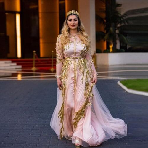 Pink Moroccan Caftan Evening Dress A-Line Floor Length Tulle Saudi Arabia Special Occasion Prom Dresses Summer Dress Custom Made