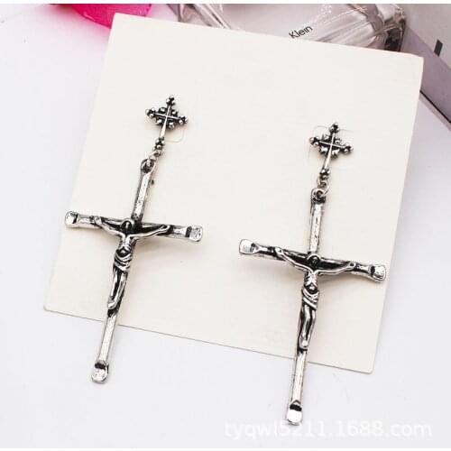 Trendy Neo-Gothic Unisex Jewelry Cross Shape Ear Stud Dangle Earrings Gifts For Couple Statement Earrings