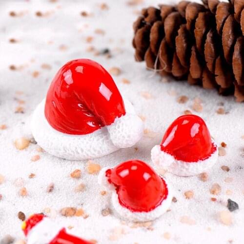 10PCS Fake Santa Claus Hat Cap Christmas Day Red Sombrero Europe Model Small Statue Figurine Crafts Ornament Miniatures