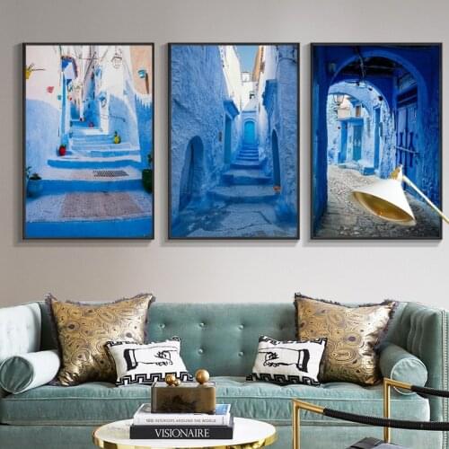 Nordic Landscape Building Posters and Prints Old City Blue Architecture Canvas Painting Scandinavian Art Pictures for Home Decor