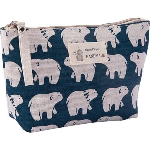 LKEEP Print Blue Small Makeup Bag Canvas Girls Gift Cosmetic Bags for Women Storage Travel Bags Zipper Cartoon Fashion Pillow