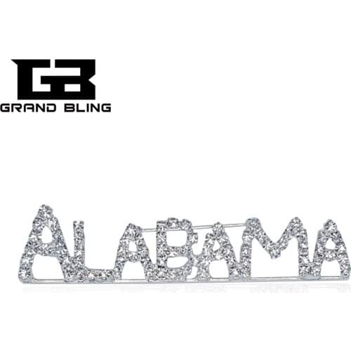USA States Theme Gift Bling Rhinestone "ALABAMA" State Word Pin Crystal Brooch Jewelry