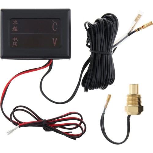 Universal 12V 2 In 1 Car Digital Anti-shake Water Temperature Gauge + Volt Gauge with Sensor for Car / Truck