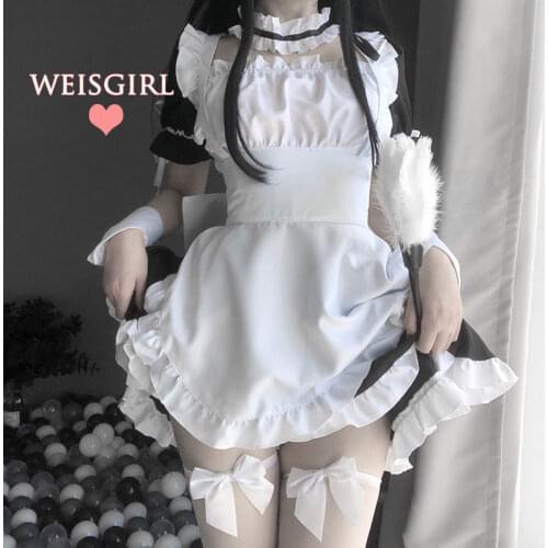 Japanese Ruffles Maid Strap White Dress Girls Kawaii Clothes Lolita Lace Ruffle Short Sleeve Women Princess Costume Tops Bow
