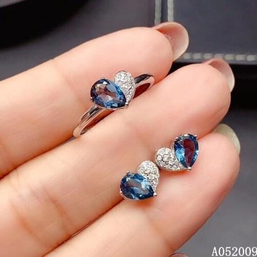 KJJEAXCMY fine jewelry 925 sterling silver inlaid natural blue topaz ring earring luxury girl suit support test