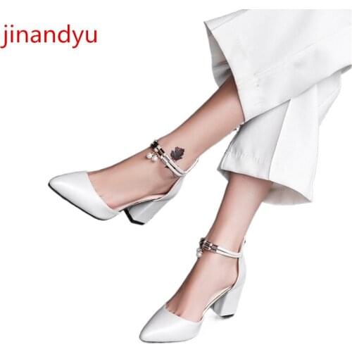 High Heels Sandals Women Chunky Heels summer dresses for women on sale Fashion simple White close toe heels