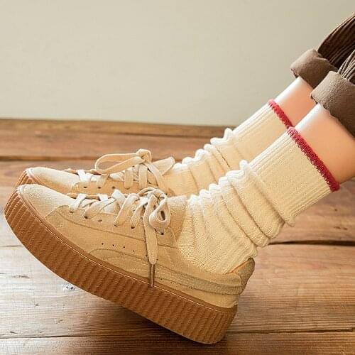 New autumn and winter womens socks day line contrast color thick line turn over pile socks neutral combed cotton middle socks