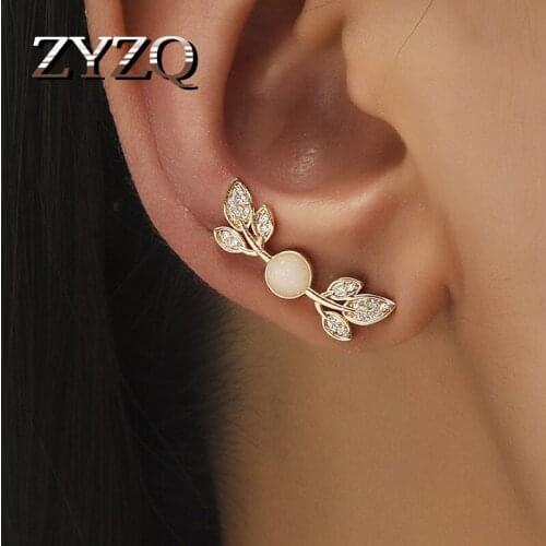 ZYZQ Simple Plant Ear Clip For Girl New Trendy Romantic Design Birthday New Year Gift For Women Crystal Stone Earrngs Hot