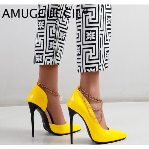 2021 Plus Big Size 30-48 Black Red Orange Green Yellow White Sexy High Heel Party Spring Summer Lady Shoes Women Pumps D1381