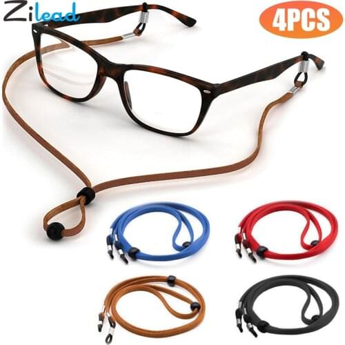 Zilead Glasses Cord Eyeglasses Rope Anti-Skid Device Adjustable For Eyewear A Total Of Four PU Leather Black Red Brown And Blue