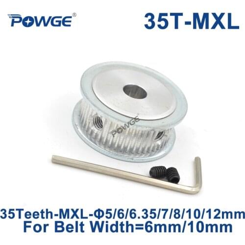 POWGE Trapezoid 35 Teeth MXL Timing pulley Bore 5/6/6.35/7/8/10/12mm for width 6mm 10mm MXL Synchronous Belt Gear 35teeth 35T