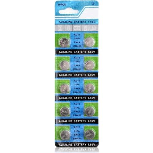 10pcs/Card 30mAh 1.55V AG13 LR44 L1154 RW82 RW42 SR1154 SP76 pila SR44 Button Cell Coin Battery For Watch Toys Remote