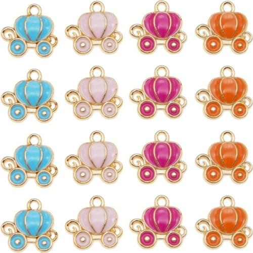 20pcs Mix Colorful Charm pumpkin carriage charms Enamel Pendant 13*12mm Keychain Colorful Jewelry Findings Gold Alloy Accessory
