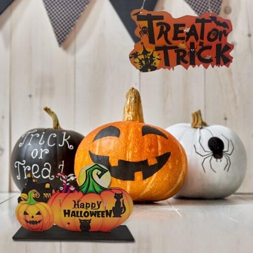 3pcs Halloween Wooden Ornaments Pumpkin Ghost Trick Pendants for Home Door Hanging Signs Kids Toy Party Decoration
