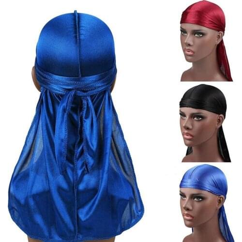 3 Pack Soft Silky Durag Headbands with Long Tail for Men Biker Headwear with Beanie Hat Headwear Headband Hair Accessories