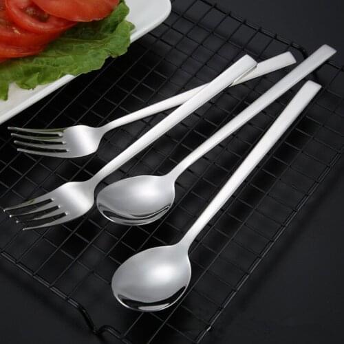 4pcs 8.5'' Korean Cutlery Stainless steel Dinner Spoon Fork Long handled Tableware Travel Portable Silver Dinnerware Flatware
