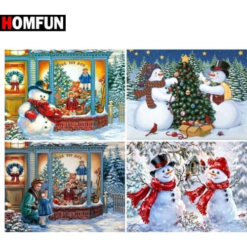 HOMFUN Diamond painting "Christmas snowman" Full Square/Round Drill Wall Decor Inlaid Resin Embroidery Craft Cross stitch