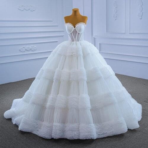 Ball Gown Princess Wedding Dresses 2021 Sweetheart Neckline Custom Made Layered Bridal Gown Lace Appliques 67372 Robe De Mariee