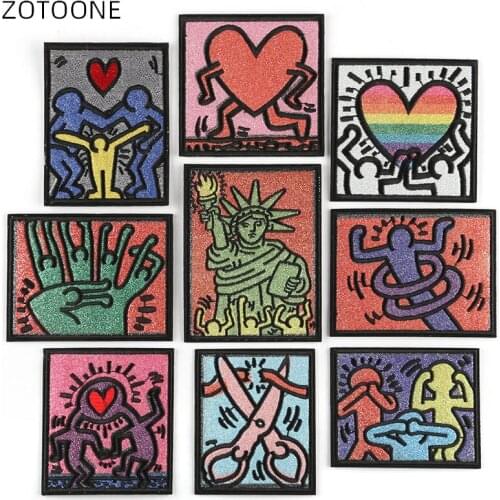 ZOTOONE Embroidery Glitter Patch Heart Badge Iron on Heat Transfer for Jackets Clothes Stickers for Kids DIY Patches Appliques D