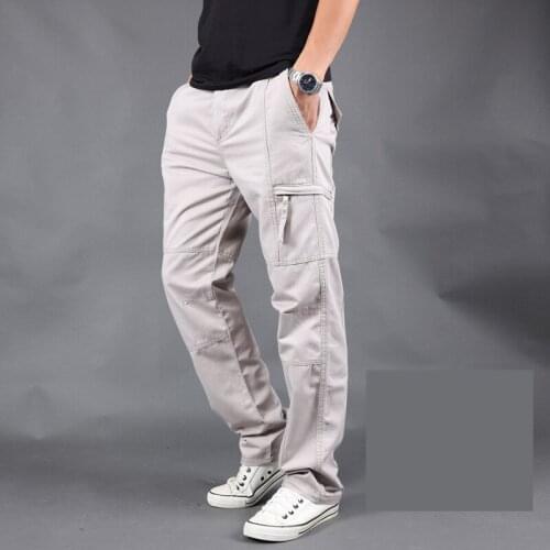 Fashion Mens Cargo Pant Spring Summer 100% Cotton Multi Pocket Military Tactical Thin Male Outwear Army Straight Trousers